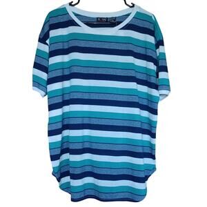 New Old Stock Striped Green Blue T Shirt Women's 20W Tunic Length Cotton Blend
